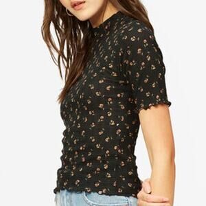 Billabong Little Things Mock Neck Top Black Floral XS NEW